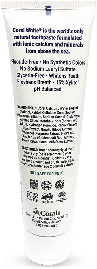 Coral White - Coral White Mint Toothpaste Natural Fluoride SLS Free Coral Calcium Remineralizing Toothpaste 4 Ounce (3 Pack)