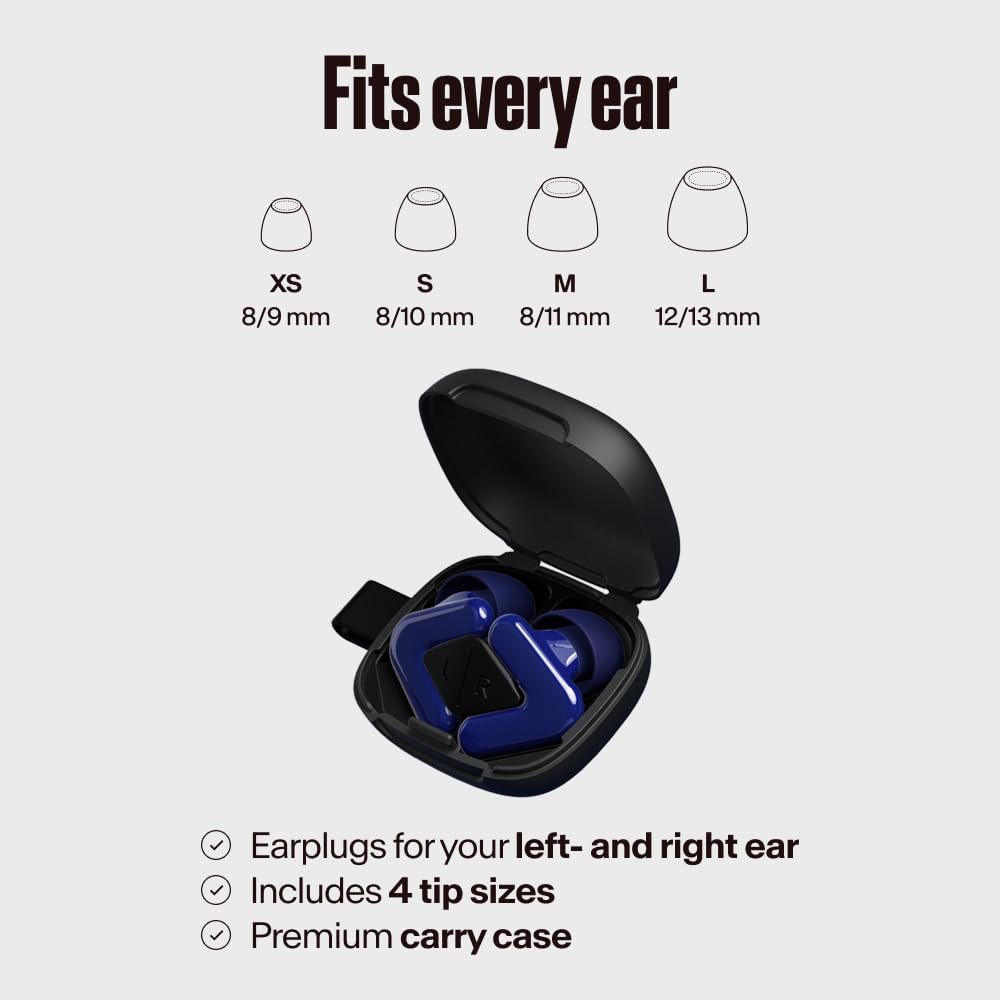 Alpine Tune Earplugs, Concert Ear Plugs for Noise Reduction, High Fidelity Music Quality, 19dB Hearing Protection with Crystal Clear Sound, Incl. 4 Sizes, Parties, Raves, Festivals & Clubs, Dark Blue