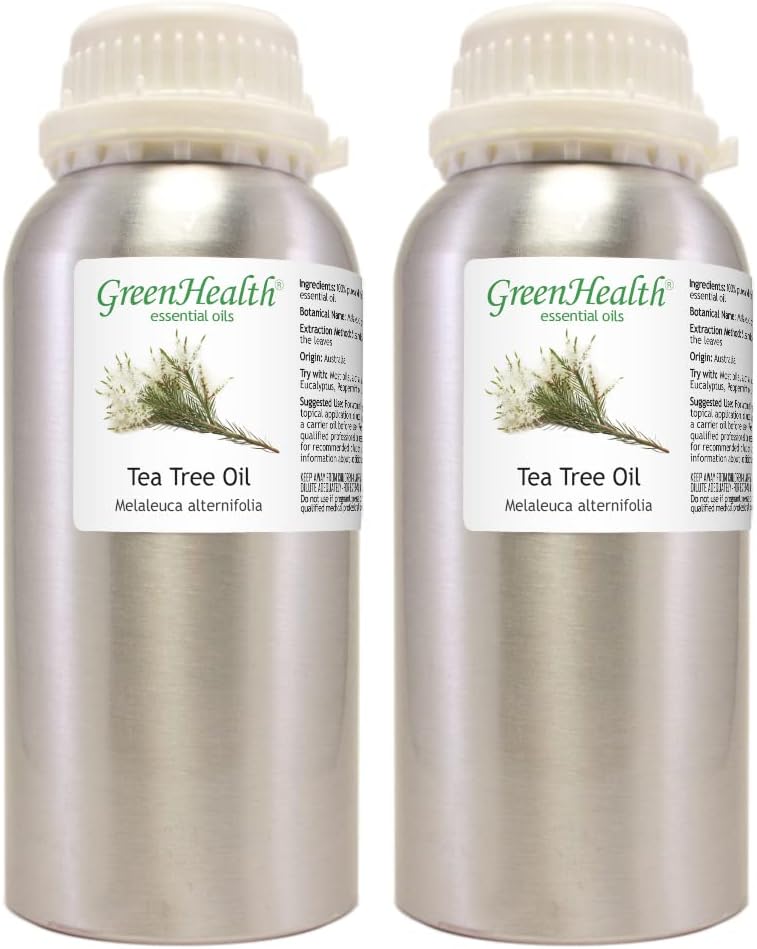 2 Bottles - 16 fl oz Tea Tree Essential Oil (100% Pure & Uncut), Aluminum Bottle - GreenHealth