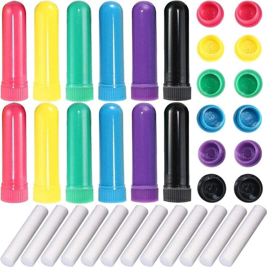12 Set Essential Oil Inhaler, Refillable Nasal Inhaler Blanks with Unscented Wicks, Assorted Colors