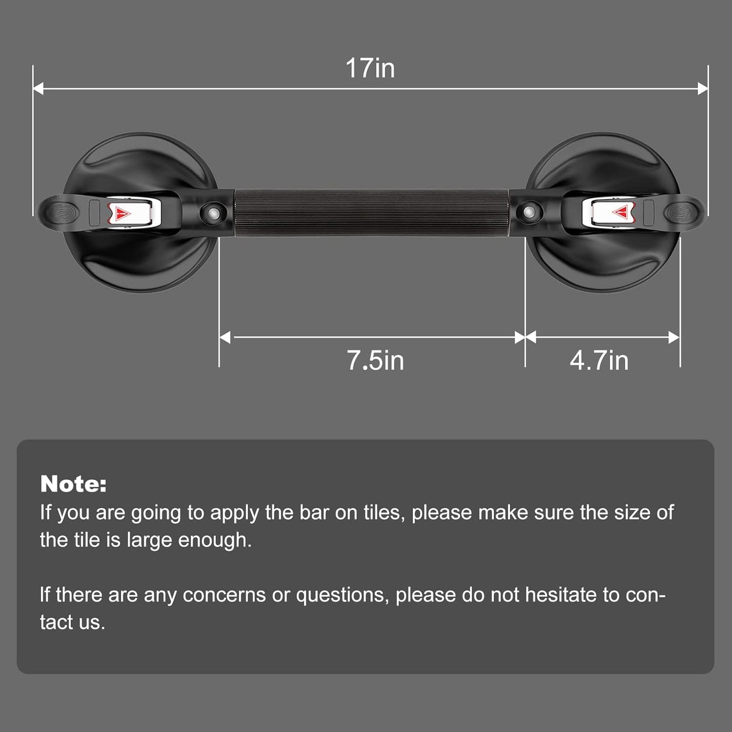 17-Inch Shower Handle - Upgraded Grab Bar with Strong Suction Cups for Bathtub & Shower Safety, Ideal for Seniors, Elderly, Disabled - Black