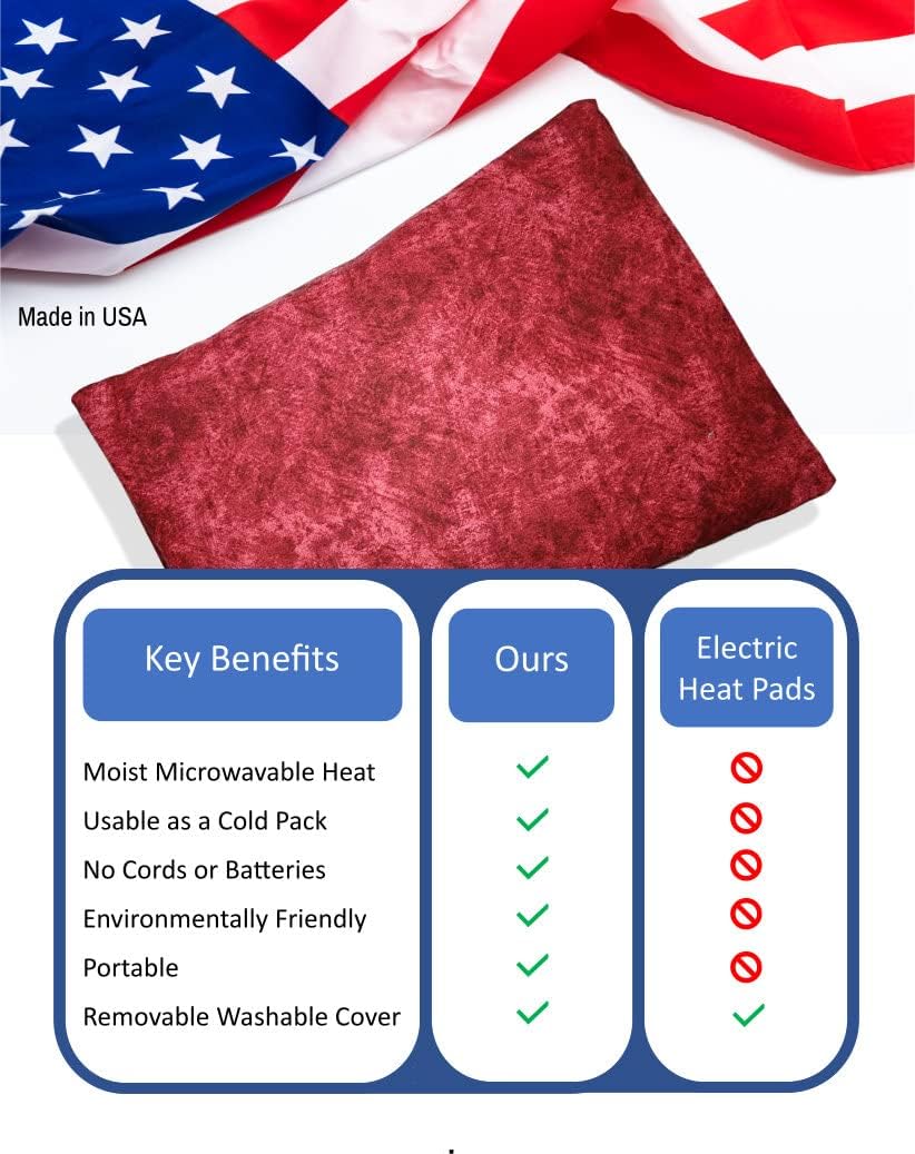 Microwavable Corn Filled Heating Pad and Cold Pack/Washable 100% Cotton Cover (Etched - Burgundy, 7.5in W x 11in L)