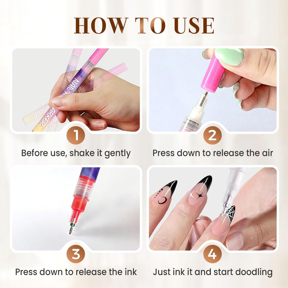 12 Colors Nail Art Pens Set, 3D Nail Art Markers Doodle Pen for Kids Adults, Nail Art Tools for Polishing Dotting Painting Liner DIY (2 set)