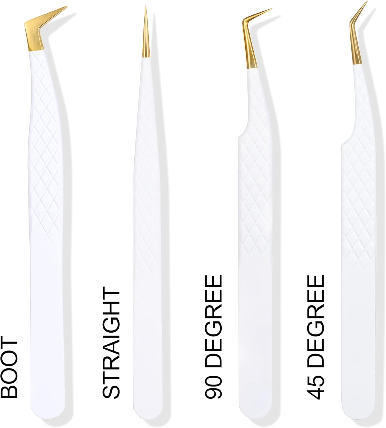 Fiber Tip Lash Tweezers For Eyelash Extension 4 Pcs Tweezers Professional Artist Tech Work Kit Tools,Best Volume Eyelash Lashes Extensions Precision Supplies Volume Boot 90 45 Degree(White)