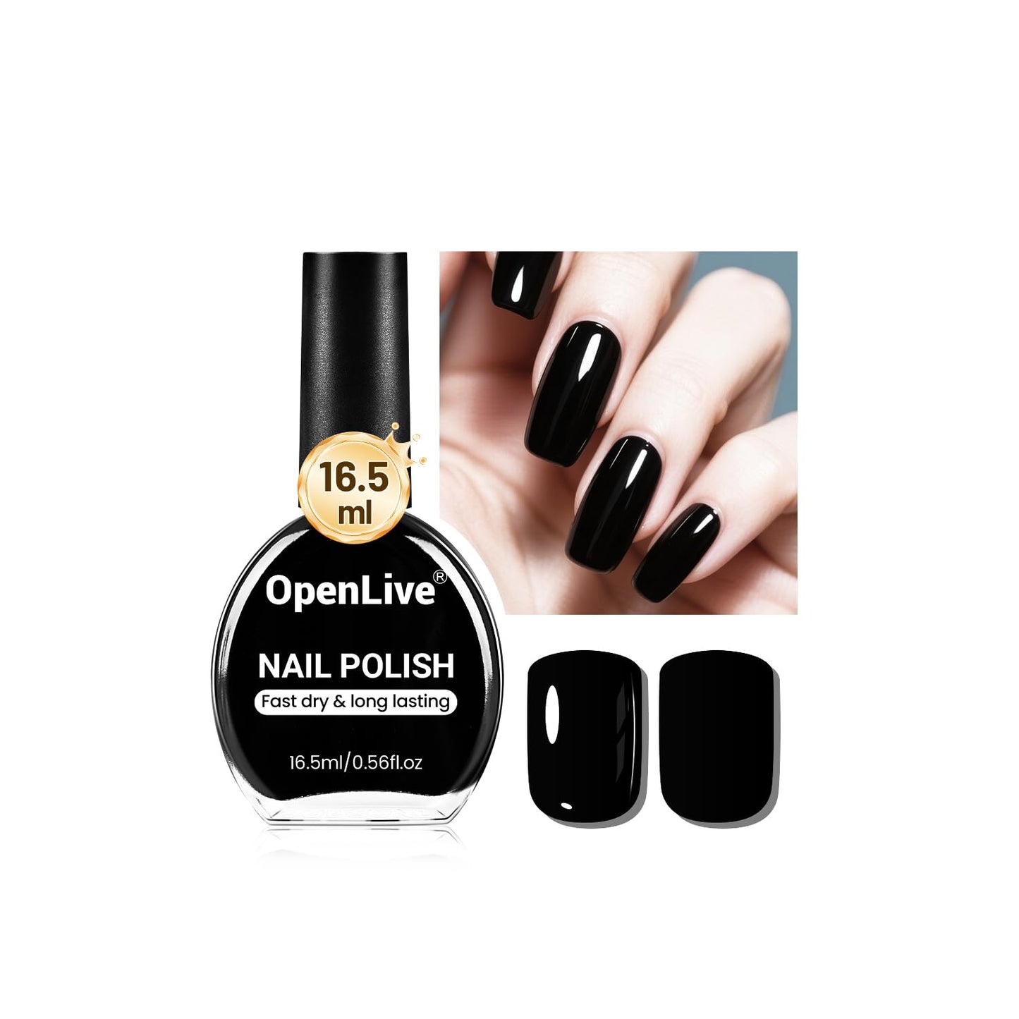 16.5ml Black Nail Polish Large Volume Quick Drying Nail Polish, Fast Drying and Long Lasting Color Nail Art DIY Home Manicure Gift for Women