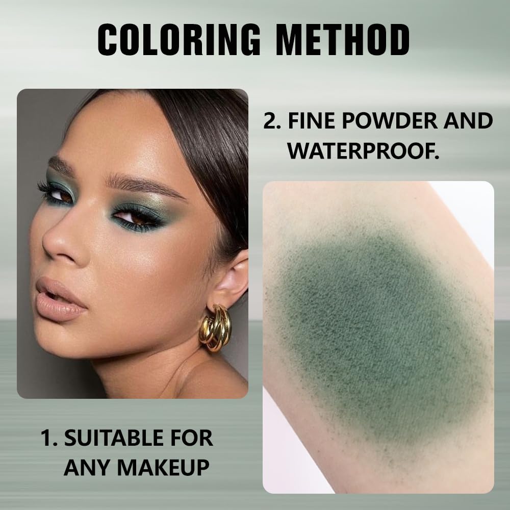 Kaely Pressed Single Eyeshadow Makeup, Forest Green Matte Highly Pigmented Monochrome Eye Shadow Palette, Waterproof Neutral Powder Mini Eyeshadow, sombras para ojos, Lightweight Blendable, 16