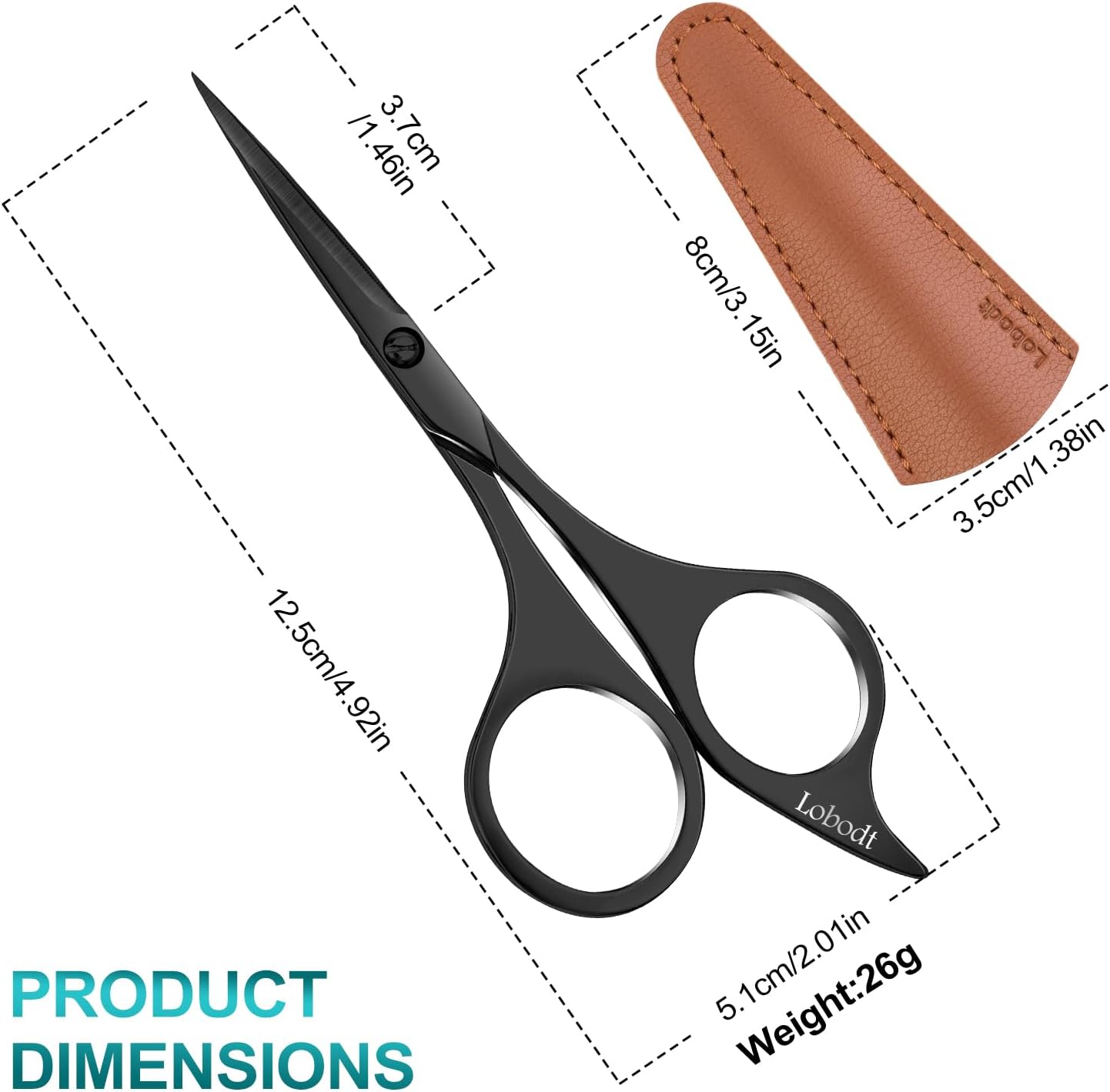 Professional beard scissors, 4.9-inch (black) small pointed stainless steel hairdressing scissors, Moustache Trimming,suitable for personal care and beauty of both men and women