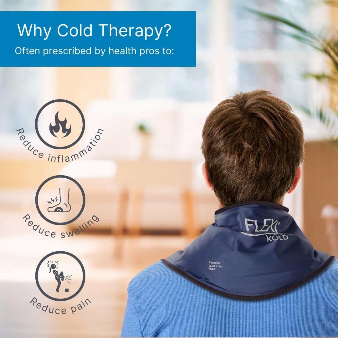 FlexiKold Gel Neck Ice Pack (23" X 8" X 5") - Reusable Cold Pack Compress (Therapy for Pain, Injuries of Neck, Lower Back, Shoulder, wrap Around Knee, Foot, Thigh, Elbow) - A6301-COLD