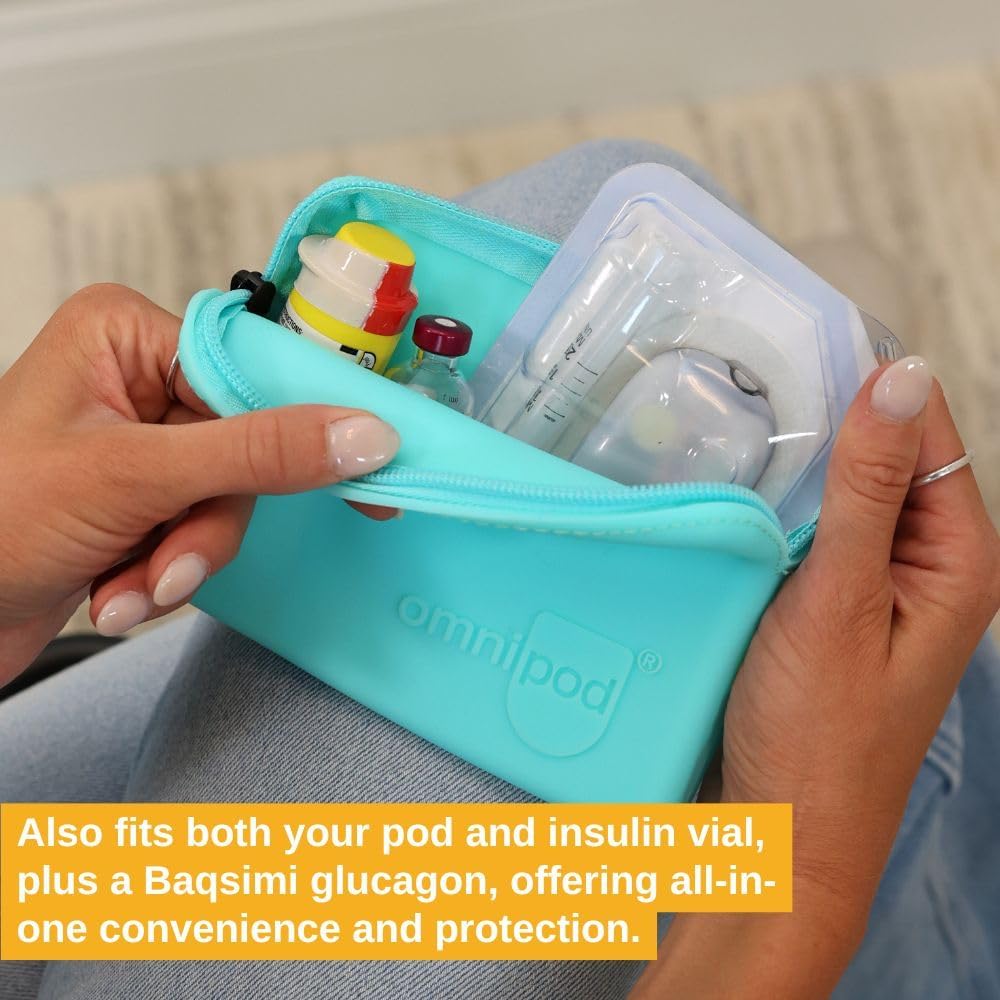 Omnipod Protective Travel Case | Silicone Storage fits an Insulin Vial and One Pod| Diabetic Care Products | Diabetes Supplies Organizer (Aqua)