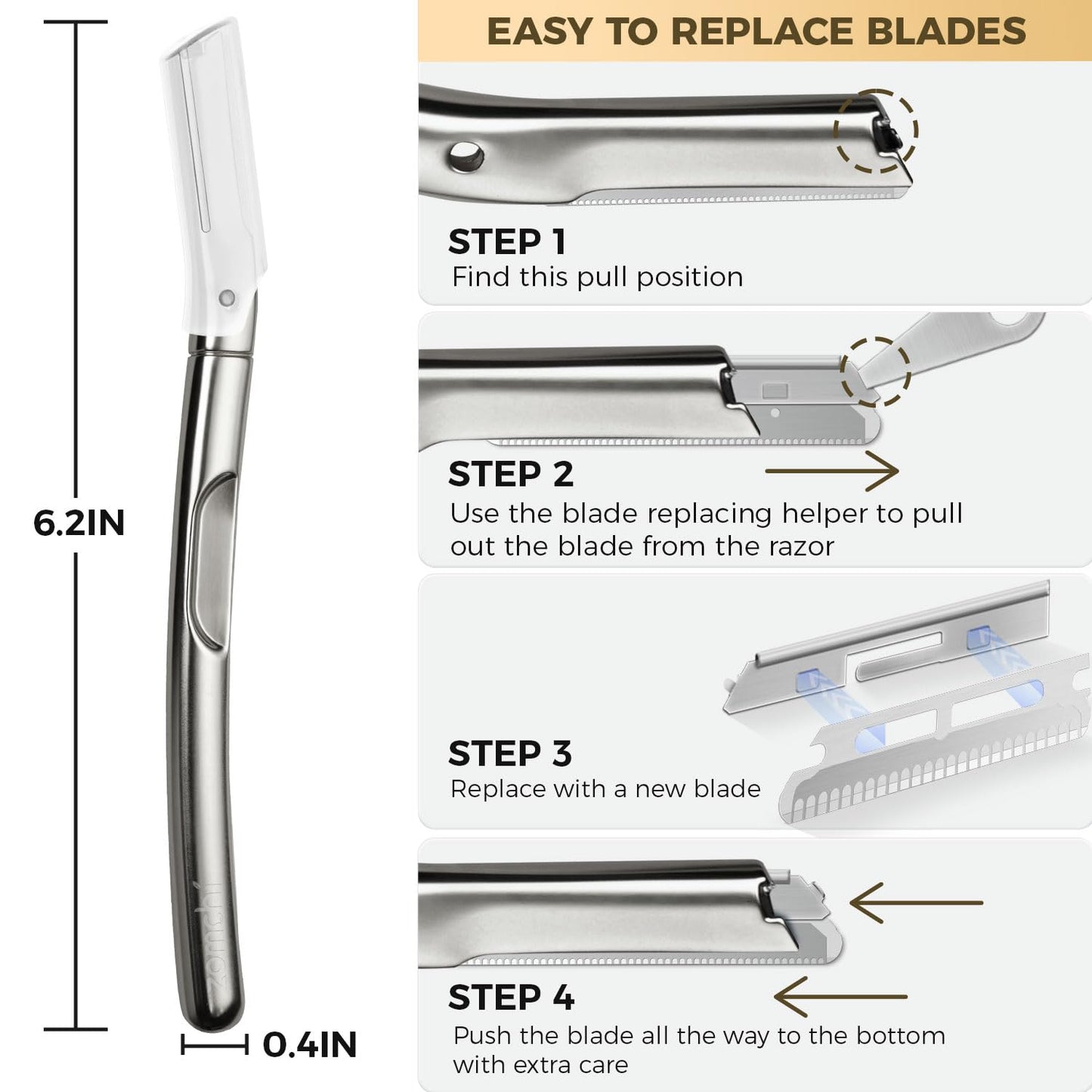 ZOMCHI Dermaplaning Tool, Dermaplaning Razor for Women & Men, Reusable Eyebrow Razor with 11 Refill Blades, Facial Razor Removes Peach Fuzz, Exfoliates Skin (Matte Silver)