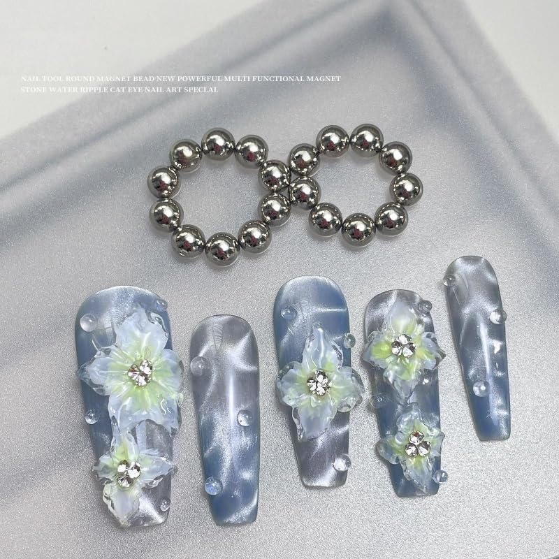 10Pcs Round Cat Eye Magnet Beads for Nails – Strong Magnetic Beads for Cat Eye Gel Polish, Water Ripple Nail Art Tool Set