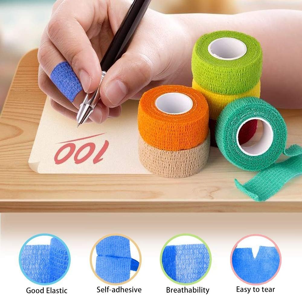 (12-Pack) 1” x 5 Yards | Self Adhesive Bandage Wrap, Kuvvfe Athletic Elastic Cohesive Bandage for Sports Injury,Strain,Knee & Wrist,Ankle Sprains & Swelling First Aid