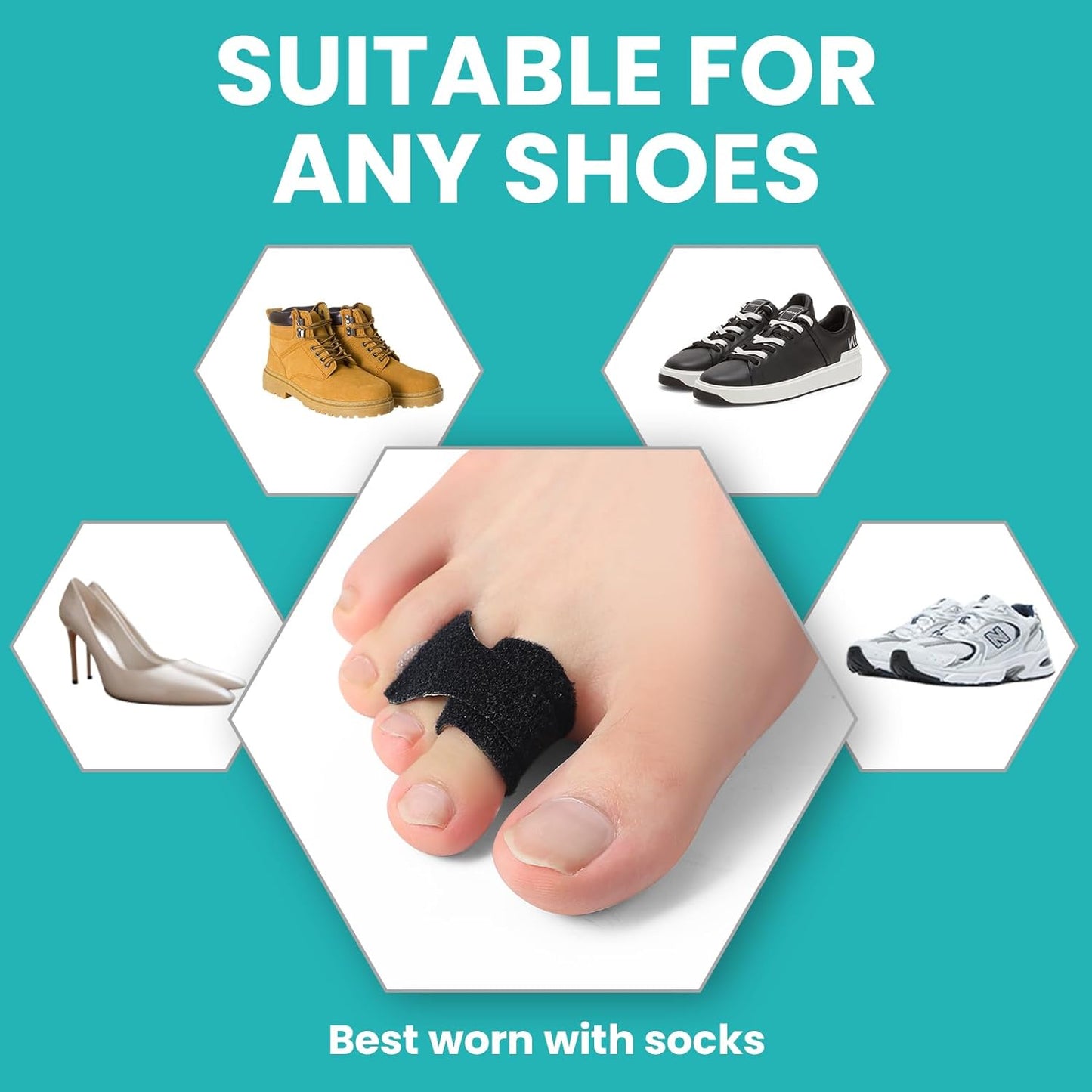 10 Pack Hammer Toe Corrector Toe Splint for Broken Toes,Brace Orthopedic Separator, Cushioned Bandages, Heal Wrap Toe Straighteners for Crooked Toes (Black 5L+5S)