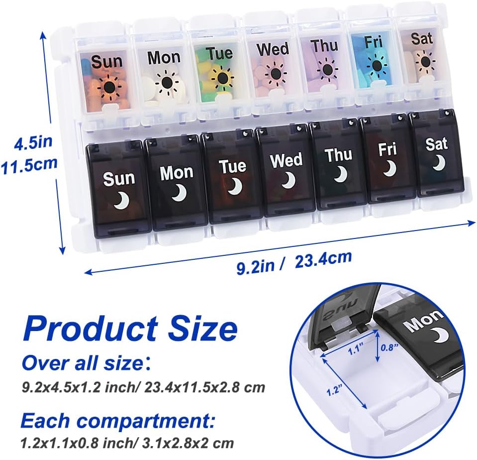 HRX Package Pill Organizer 2 Times a Day, Easy Fill & Open Weekly Medicine Box Vitamin Cases for 7 Day AM PM