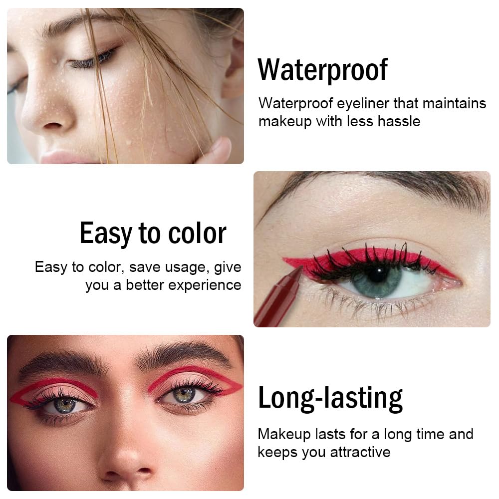 Kaely Gel Eyeliner Pencil for Women, True Red Eye Liner Waterproof Smudge Proof with Sharpener, Waterline Eye Makeup Liners, delineador de ojos contra el agua, Vegan & Cruelty-Free, 17