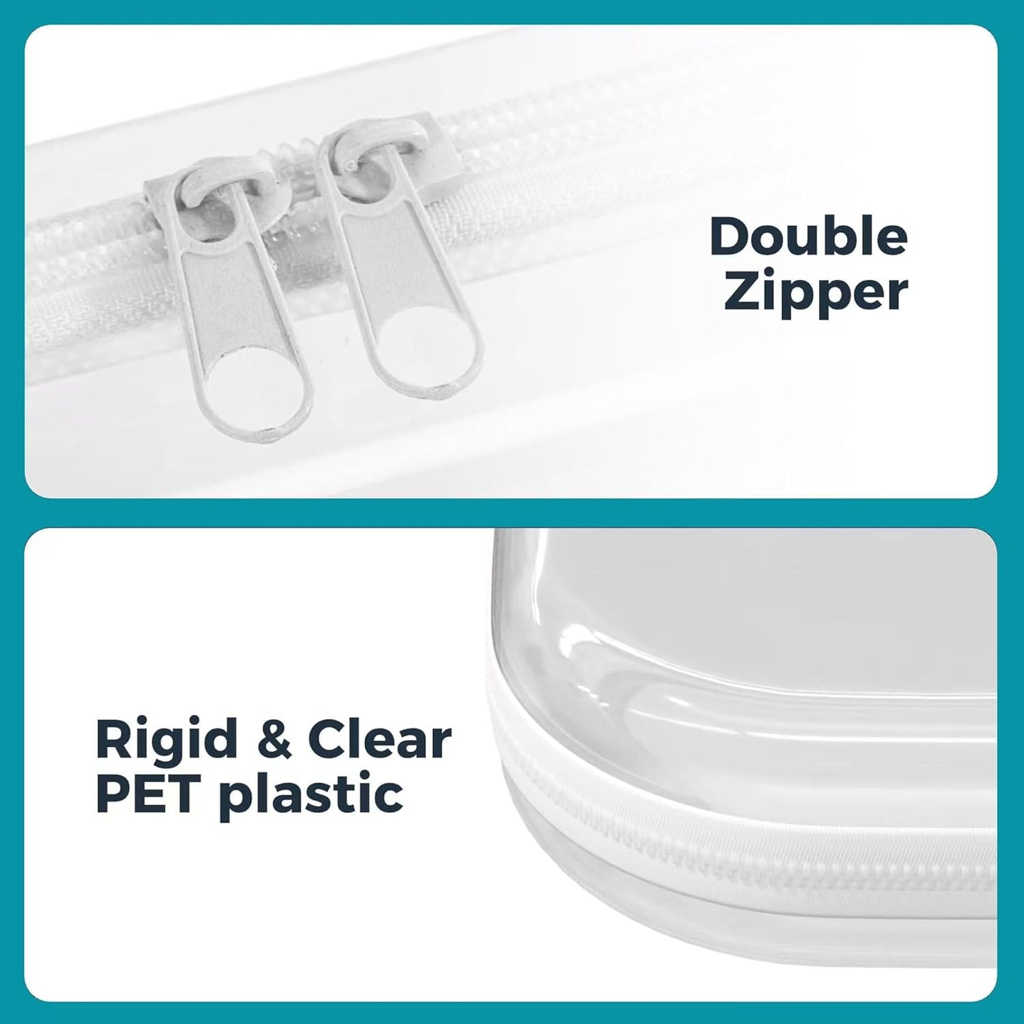 【6-Pack】 Clear Hard Shell Zipper Case Set | Durable Travel Pouches for Toiletries, Makeup Storage Organizer, Toy Storage Box | Transparent Cosmetic Bags with Zipper for Organization (white)