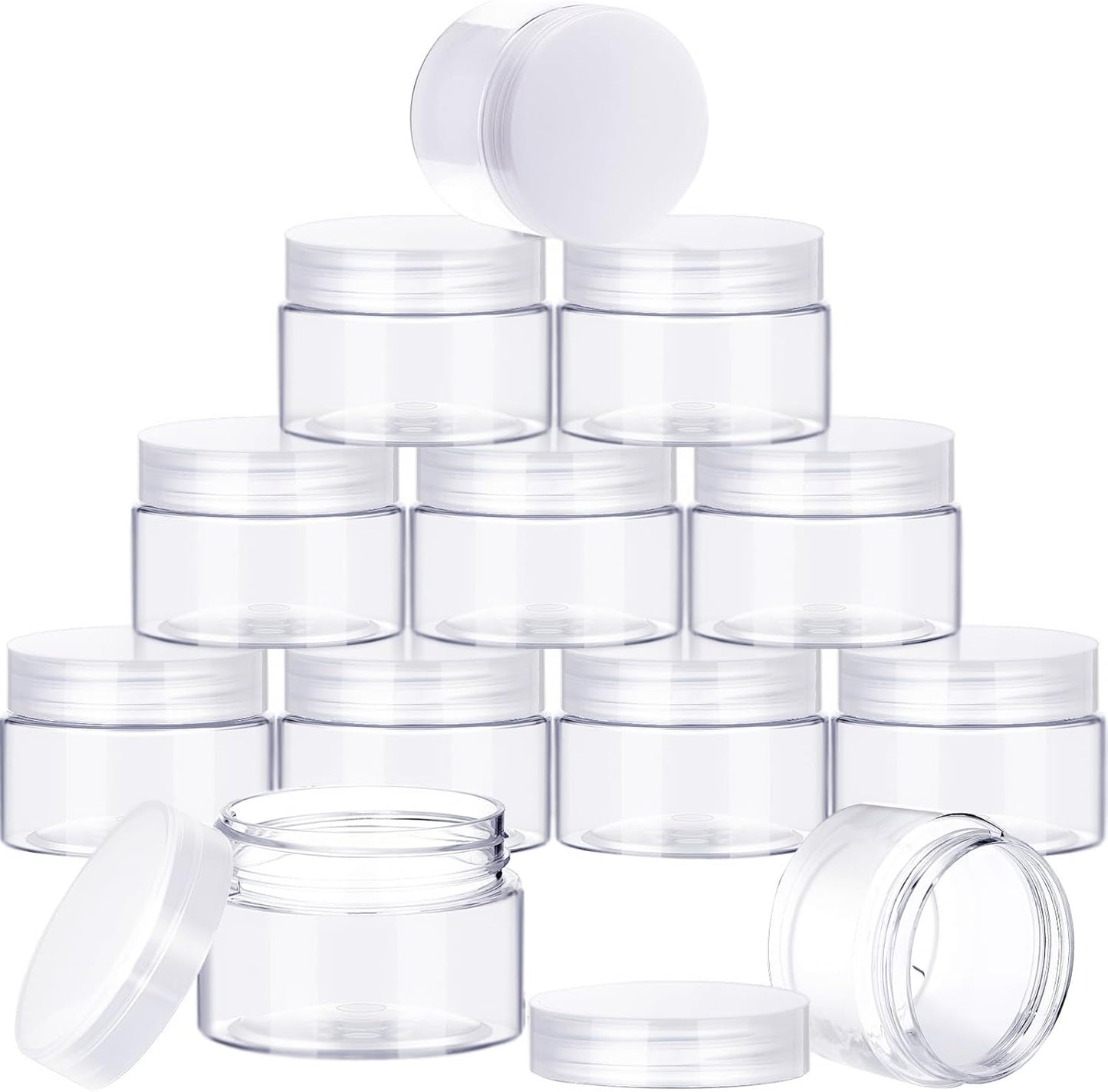 SATINIOR 24 Pieces Empty Clear Plastic Jars with Lids Round Storage Containers Wide Mouth for Beauty Product Cosmetic Cream Lotion Liquid Butter Craft and Food(Clear Lid,6 oz)