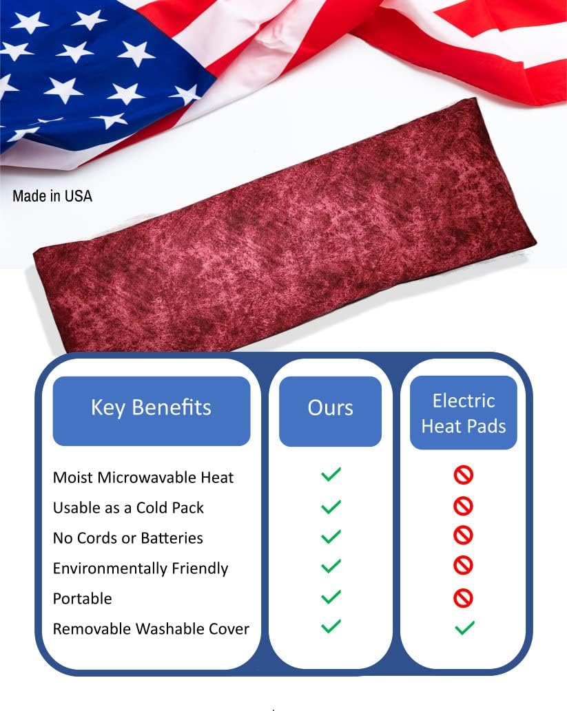 Microwavable Corn Filled Heating Pad and Cold Pack/Washable 100% Cotton Cover (Etched - Burgundy, 5.25in W x 17.25in L)