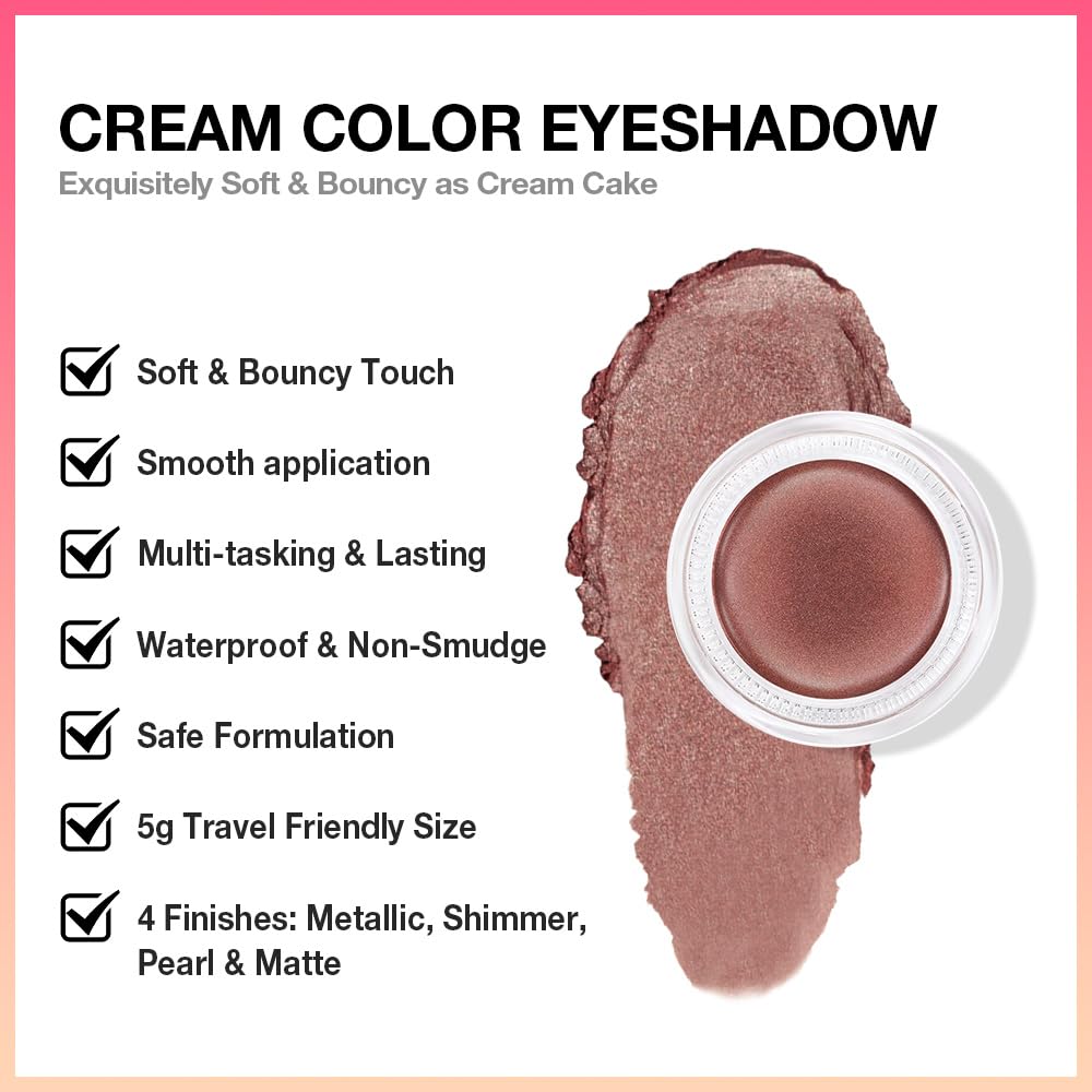 Kaely Single Cream Eyeshadow Pot, Cocoa Shimmer Eye Shadow for Older Women High Pigmented Waterproof, Natural Eyeshadow Palette Makeup Brightener, sombras en crema para ojos, Blendable, 21