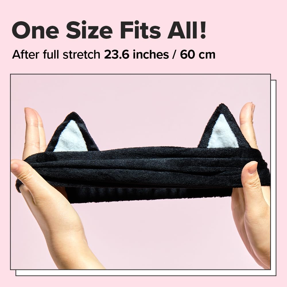 I DEW CARE Face Wash Headband - Black Cat | Adorable Design, Perfect for Washing & Cleansing, Makeup and Spa, Bath, Skincare, Quick Dry, Soft & Fuzzy, Non Slip, Reusable, Teen Girls Stuff