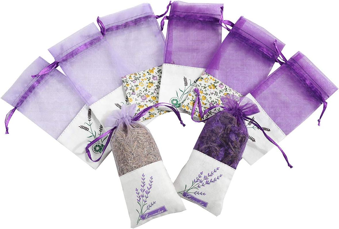 Sachet Empty Bags Linen Fabric Bags Organza Gauze Bags for Lavender, Spice and Herbs (12pcs Purple Drawstring Bag)