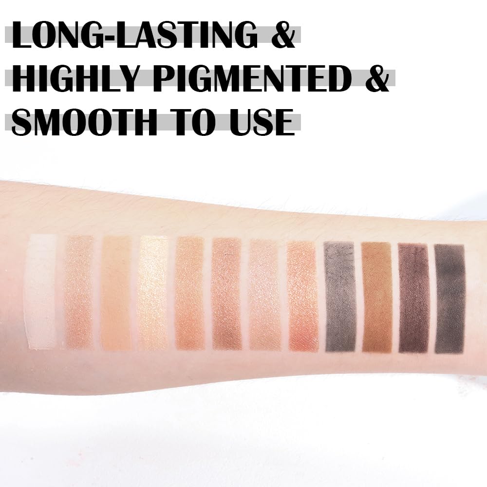 12 Colors Eyeshadow Palette β Neutral Warm Tone Matte & Glitter Eye Makeup Palette, High Pigment Waterproof Eyeshadow Kit for Women β Blendable Natural Brown, Nude, Rose Gold Shimmer Makeup 01#