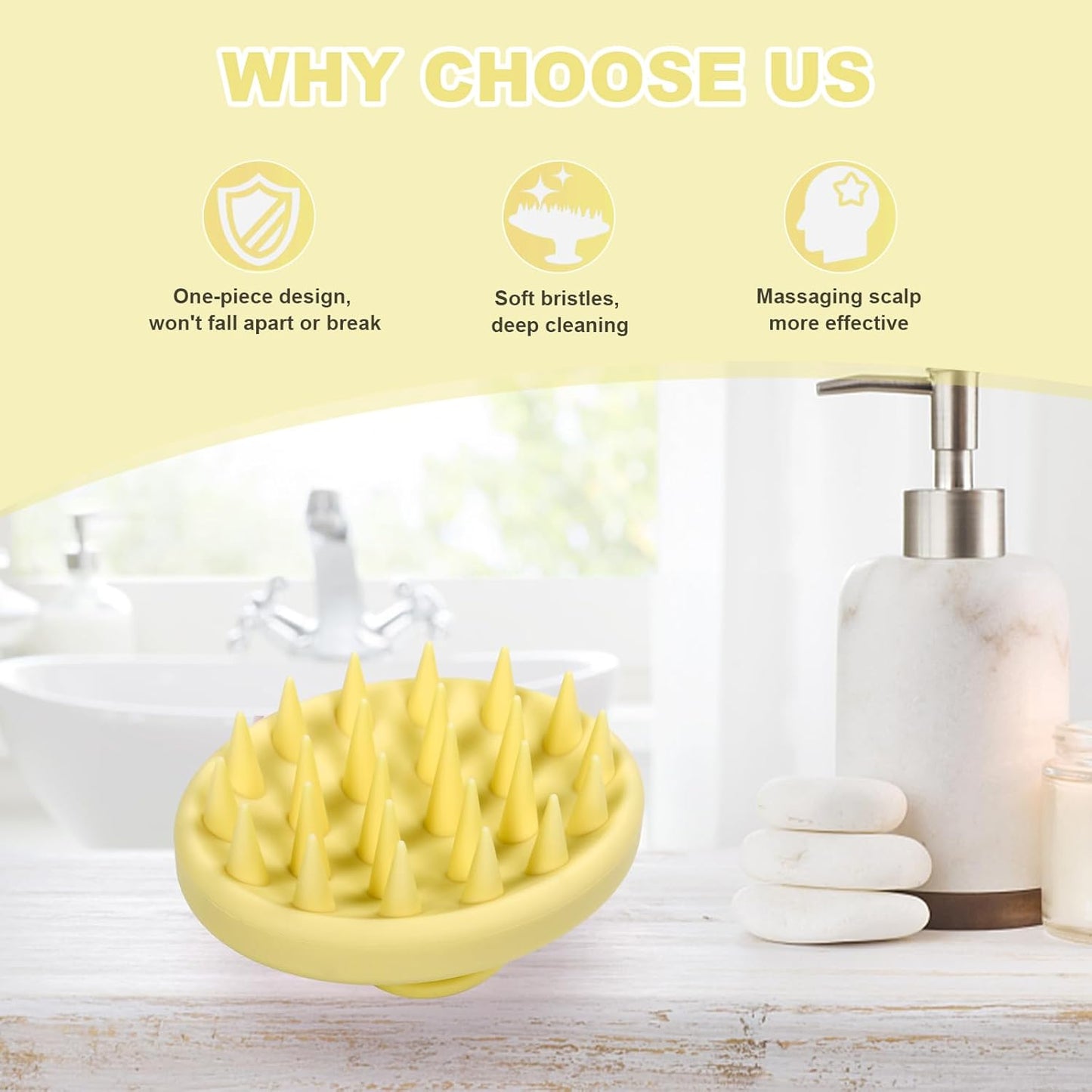 Silicone Scalp Massager, Scalp Scrubber for Hair Growth with Soft Bristles, Scalp Exfoliator Brush Dandruff Removal Shampoo Brush for Wet Dry Scalp Care (Light Yellow)