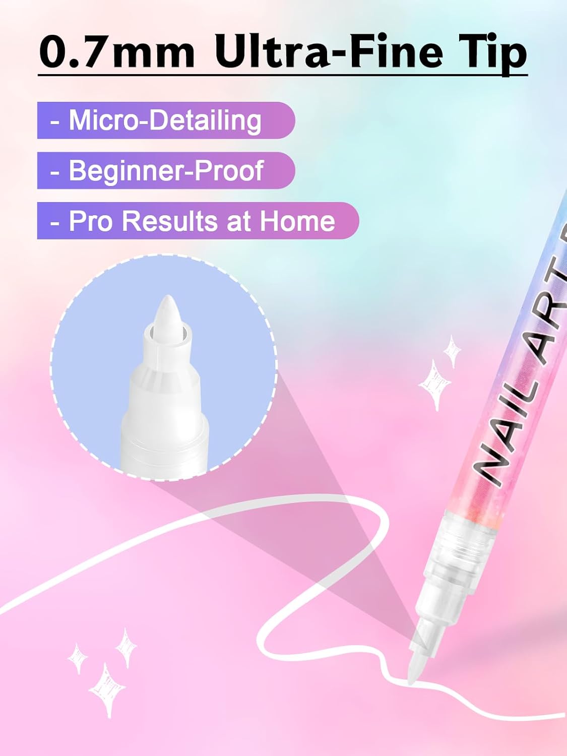 Kalolary 1PCS White Nail Art Pens,0.7mm Nail Polish Pens Quick Dry Long-last Nail Graffiti Dotting Painting Liner Nail Art Markers for DIY Nail Art Design
