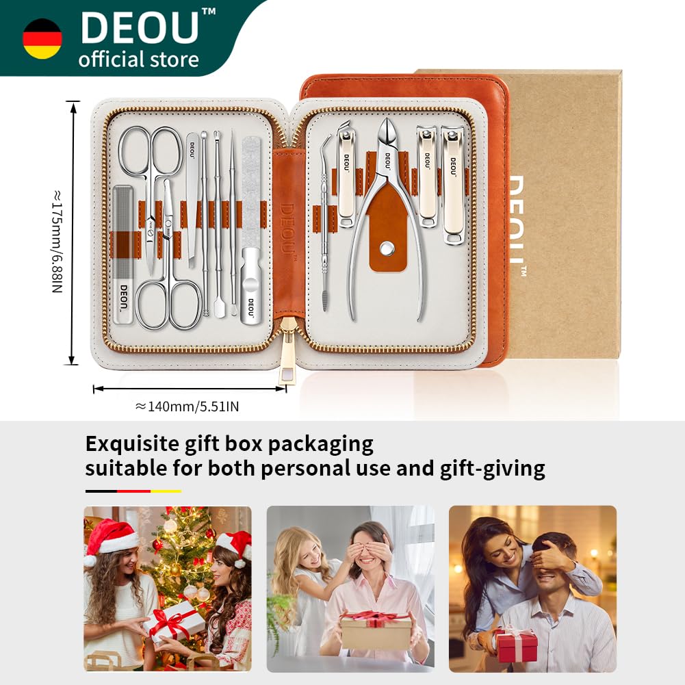 13pcs Women Nail Grooming Kit Stainless Steel Professional Manicure Set Nail Care Tools with Luxurious Portable Travel Case Gift