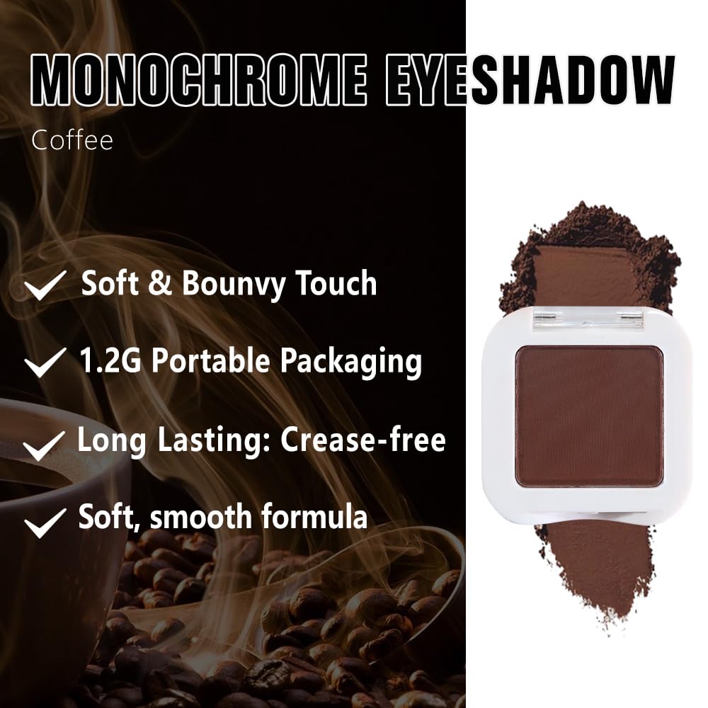 Kaely Pressed Single Eyeshadow Makeup, Coffee Matte Highly Pigmented Monochrome Eye Shadow Palette, Waterproof Neutral Powder Mini Eyeshadow, sombras para ojos, Lightweight Blendable, 09