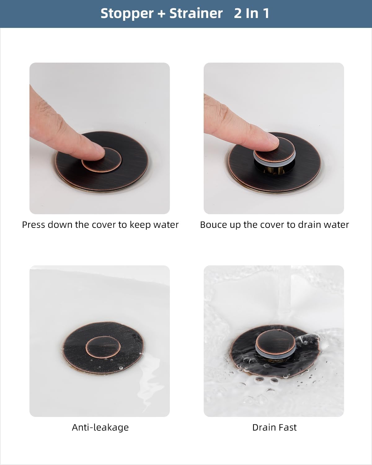 Hibbent All Metal Universal Bathroom Sink Stopper for 1.1''~2.3'' Basin, Pop Up Sink Drain Strainer, Brass Bullet Core Push Type Stopper, Stainless Steel Anti Clogging Drain Filter, Oil-Rubbed Bronze