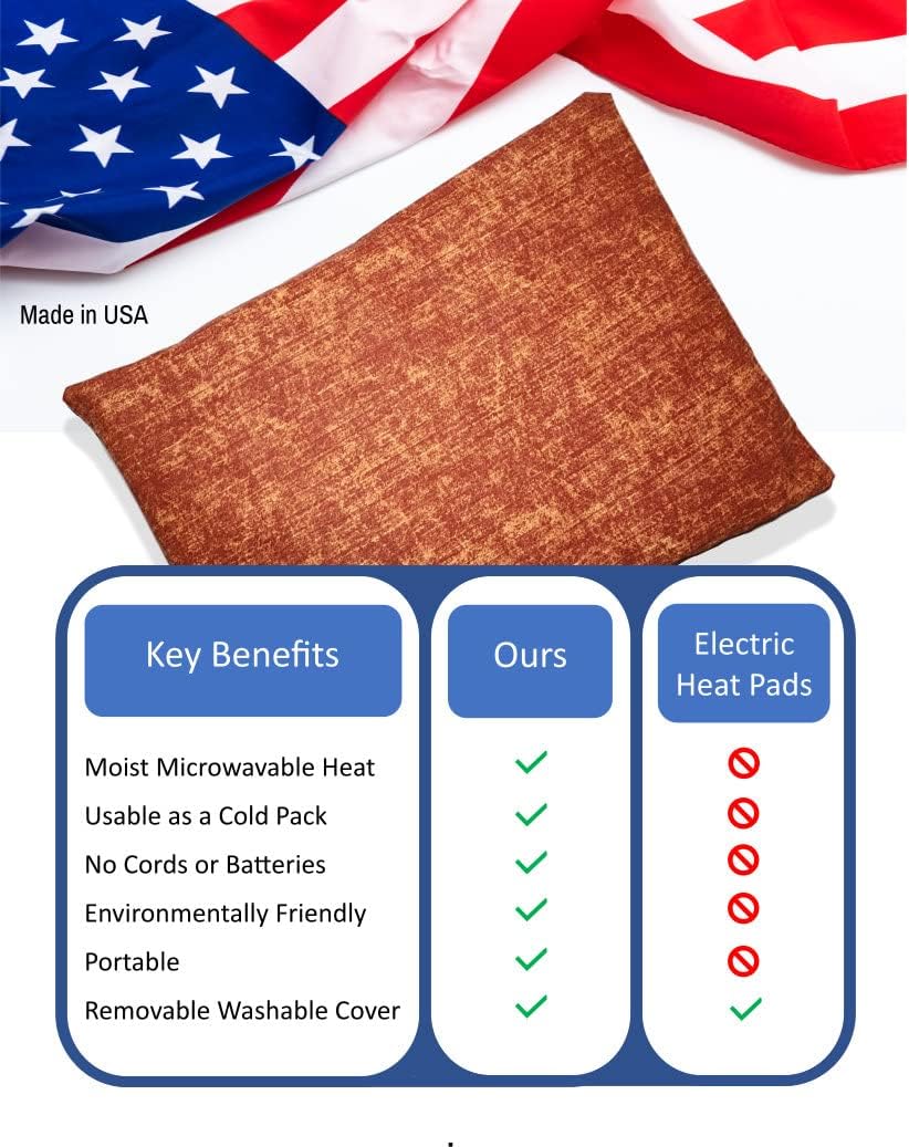 Microwavable Corn Filled Heating Pad and Cold Pack/Washable 100% Cotton Cover (Cross Hatch - Rust, 7.5in W x 11in L)