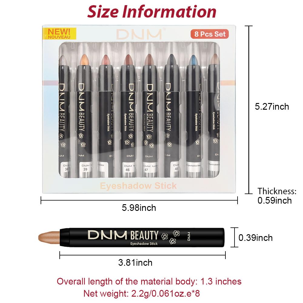 Kaely 8Pcs Cream Eye Shadow Sticks Set, Matte Shimmer Eyeliner Pencil Eyeshadow Palette Makeup, Eye Highlighter Brightener Stick for Older Women Waterproof Pigmented, sombras para ojos 07