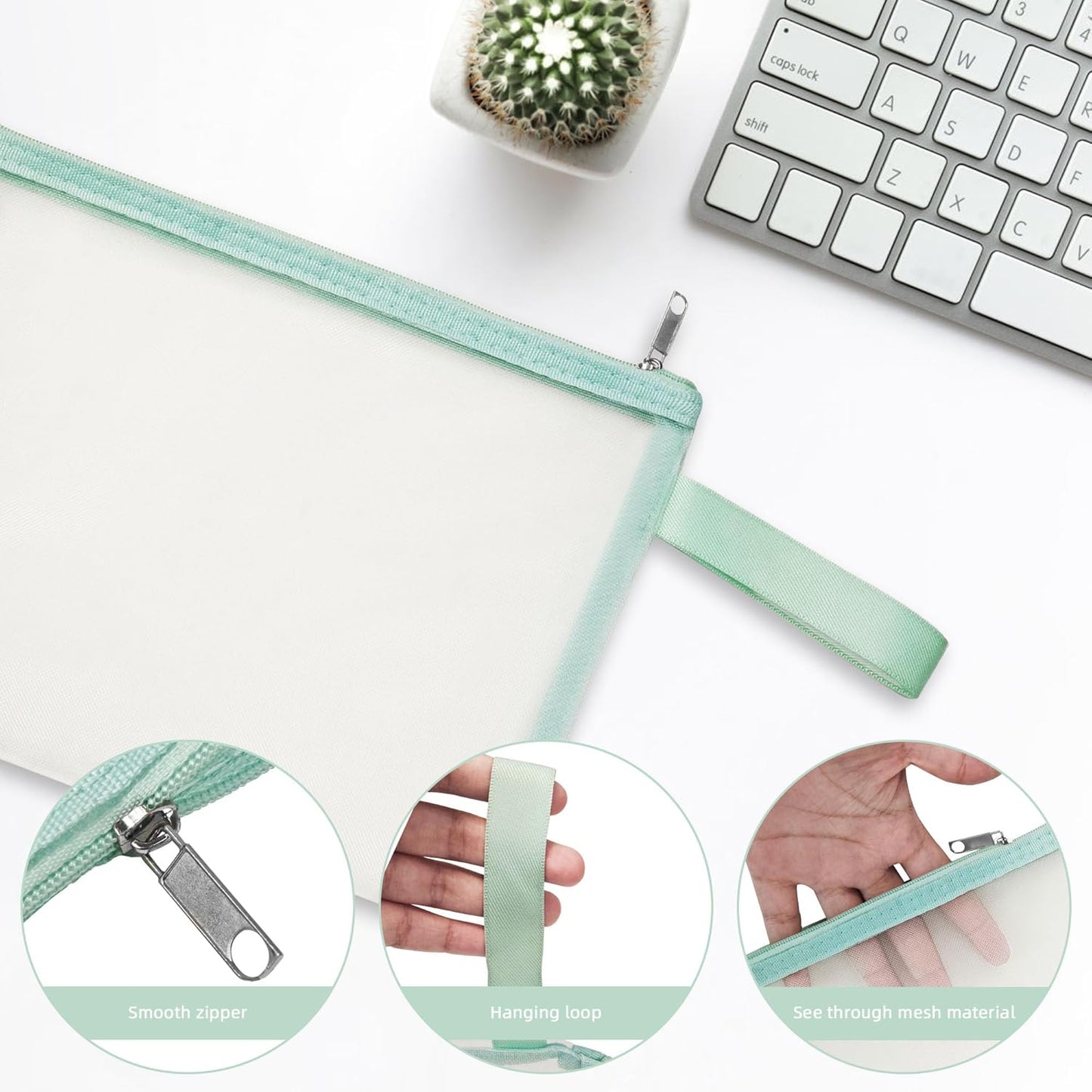 12 Psc Mesh Zipper Pouch Bags,Small Comestic Makeup Bage For Travel, Purse Organizer Pouches (Apple Green, A5*12)