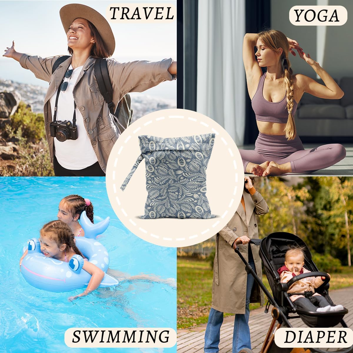 2Pcs Plant Wet Bags 12x10 Inch, Leaves Waterproof Travel Laundry Bags, Washable Reusable Wet Dry Bag for Swimsuit Pool Beach Diapers Dirty Yoga Gym Clothes, Plant Gifts for Women Friend Travelers