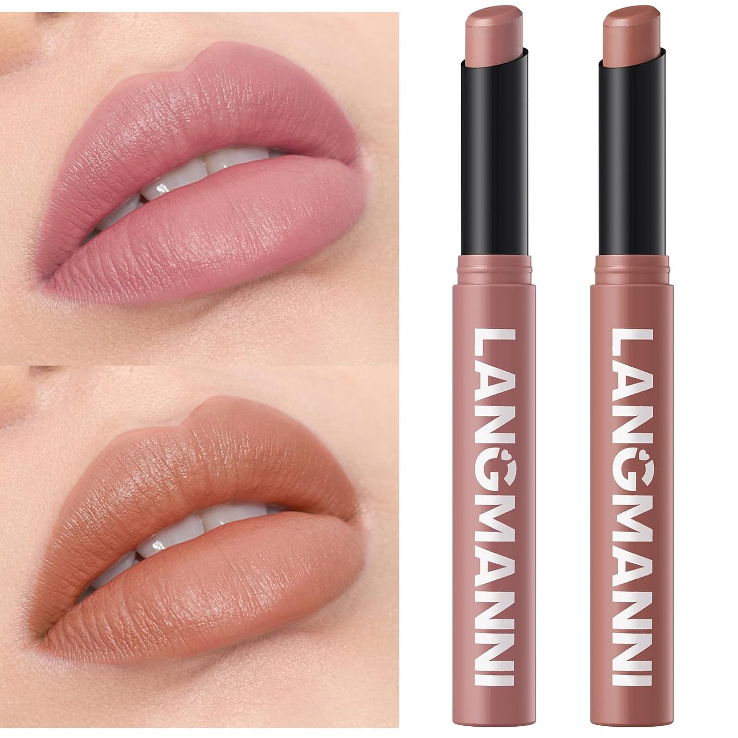Jolilab 2Pcs Velvet Matte Lipstick Nude Matte Soft Dark Color Stick High Pigmented Long-Lasting Waterproof Lip Stick Lip Balm Beauty Cosmetics Gift for Girls and Women(01#+02#