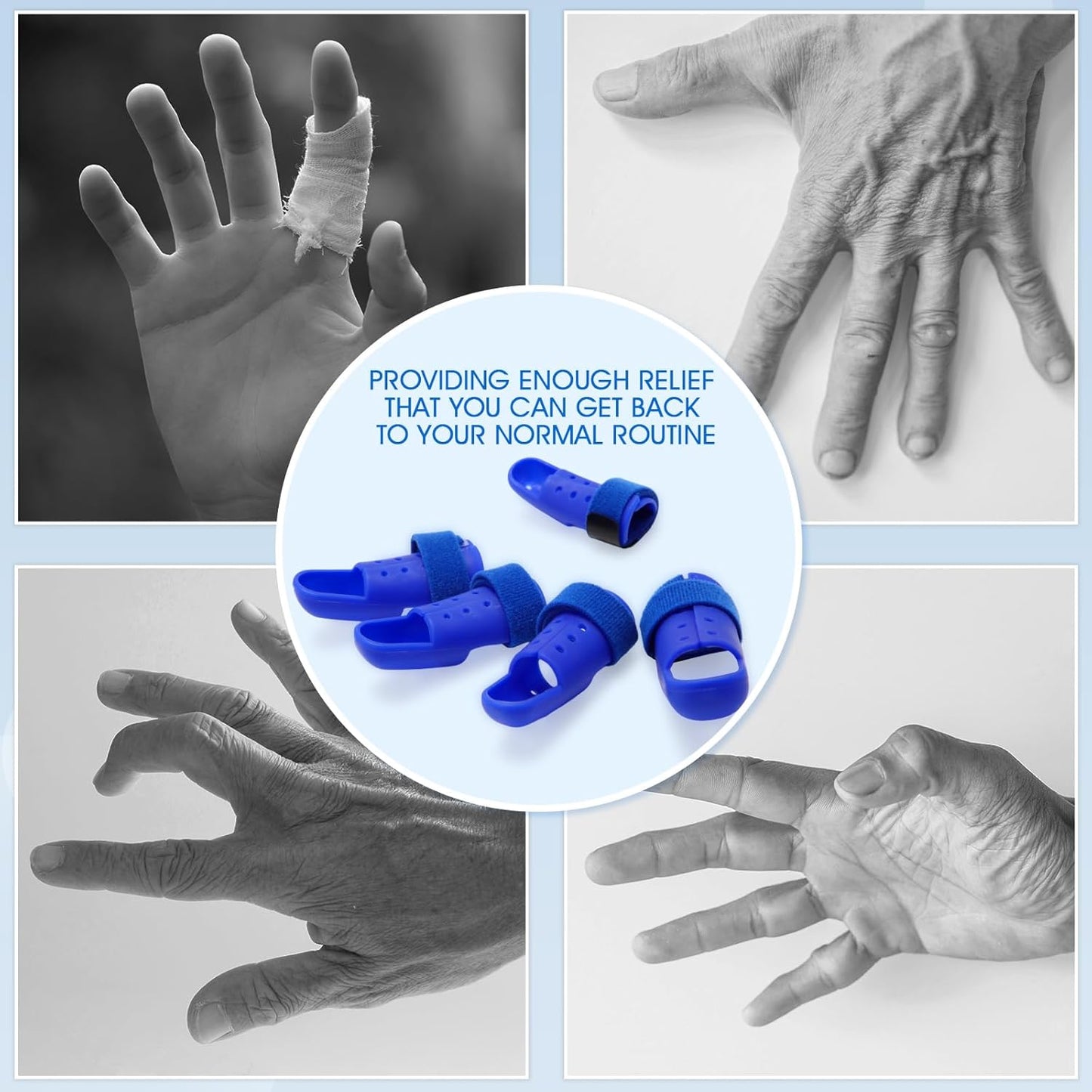 BBTO 10 Pcs Mallet Finger Splint, 5 Sizes Finger Support Brace Stabilizer Straightener Plastic Fingertip Protectors Arthritis Knuckle Immobilization for Thumb Pinky Middle Index Ring(Dark Blue)