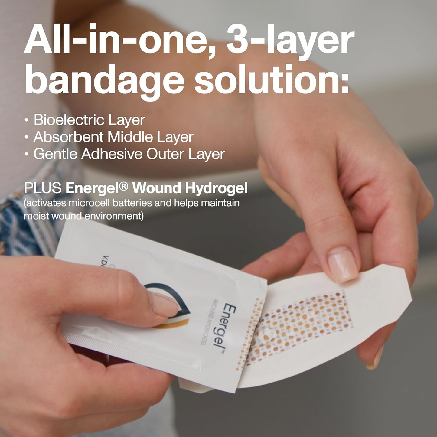 PowerHeal Bioelectric Bandage Kit for Wound Care & Fast Healing – 3-Layers w/Bioelectric Pad, Absorbent Pad, Adhesive + Wound Hydrogel – for Cuts, Abrasions, Blisters, Burns – 3-Pack, 6” x 6”