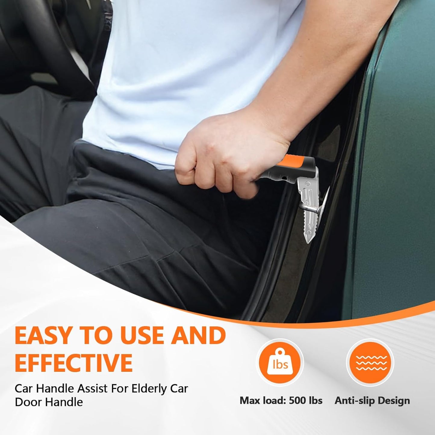 Car Door Handle for Elderly - 2025 New 3-in-1 Car Handle Assist, 2 Pack Auto Cane Portable Vehicle Support Handle Door Assist Bar, Max Load 500 Lbs, Anti-Slip Design (Orange-2-Pack Car Handle)