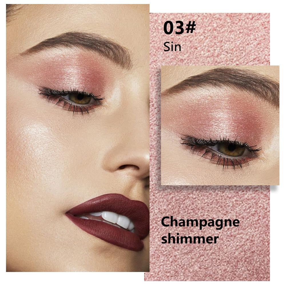 Kaely Pressed Single Eyeshadow Makeup, Champagne Shimmer Highly Pigmented Monochrome Eye Shadow Palette, Waterproof Neutral Powder Mini Eyeshadow, sombras para ojos, Lightweight Blendable, 03