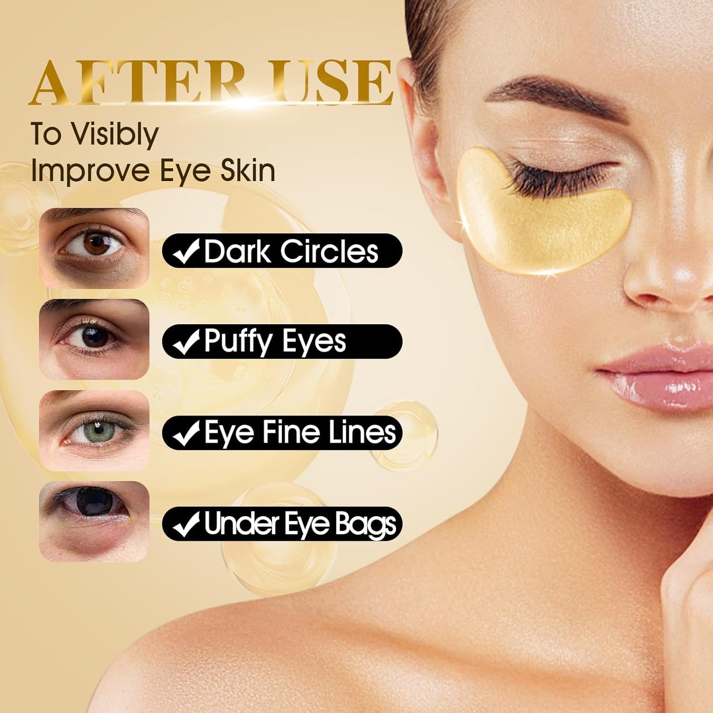 120 PCS 24K Gold Under Eye Patches for Dark Circles and Puffy Eyes, Eye Mask With Collagen and Hyaluronic Acid for Dark Circles, Puffiness and Wrinkles, Eye Skin Care for Women