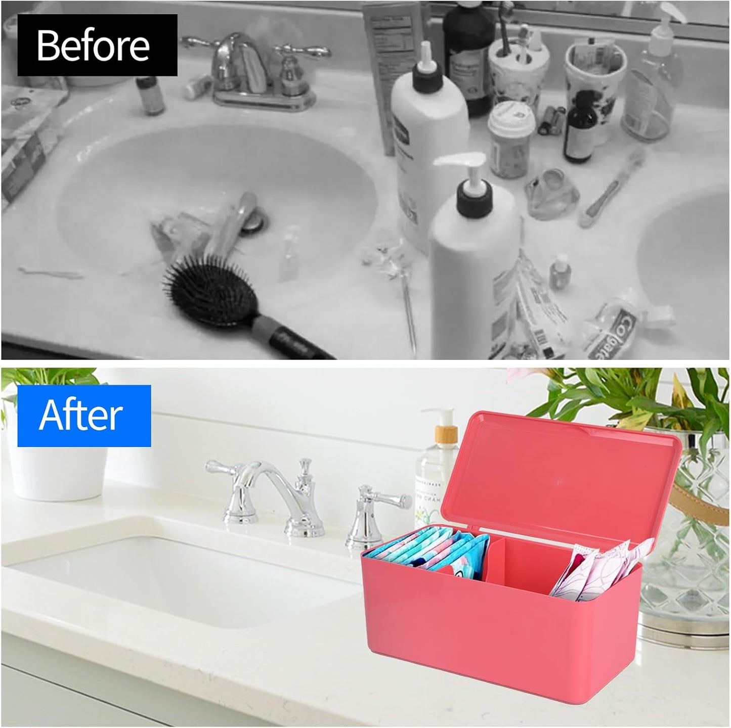pad and tampon organizer for bathroom,Sanitary Napkin Holder, Pad and Tampon Organizer for Period, Sanitary Napkin Storage Container, Pink