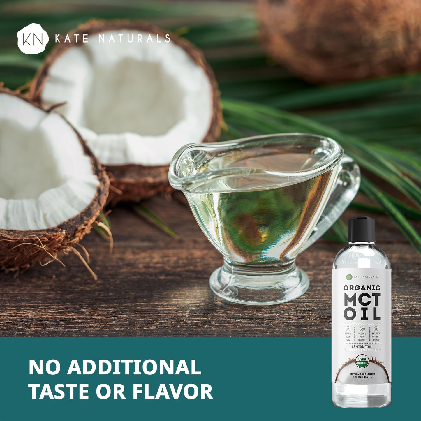 Kate Naturals MCT Oil for Coffee. Pure Coconut MCT C8 and C10 Oil (8oz, Organic, Unflavored)