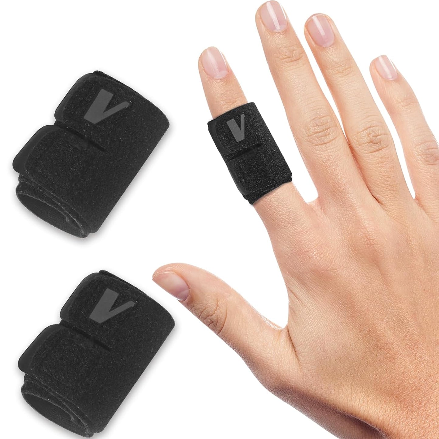 Finger Splint (No Metal Support), 2PCS Lightweight OK Cloth Finger Sleeve/Brace for Arthritis, Tendonitis & Pain Relief, Adjustable Compression for Sports Injury Relief (Basketball, Tennis, Volleyball, Badminton, Golf) – Single Finger Design - L