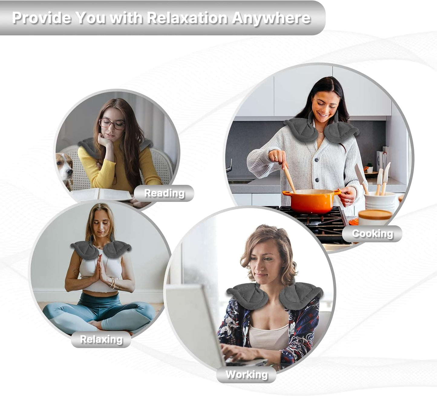 Neck Heating Pad Microwavable for Shoulders, Warmer Wrap Microwave Heating Pad for Neck and Shoulders for Pain Relief - Gray