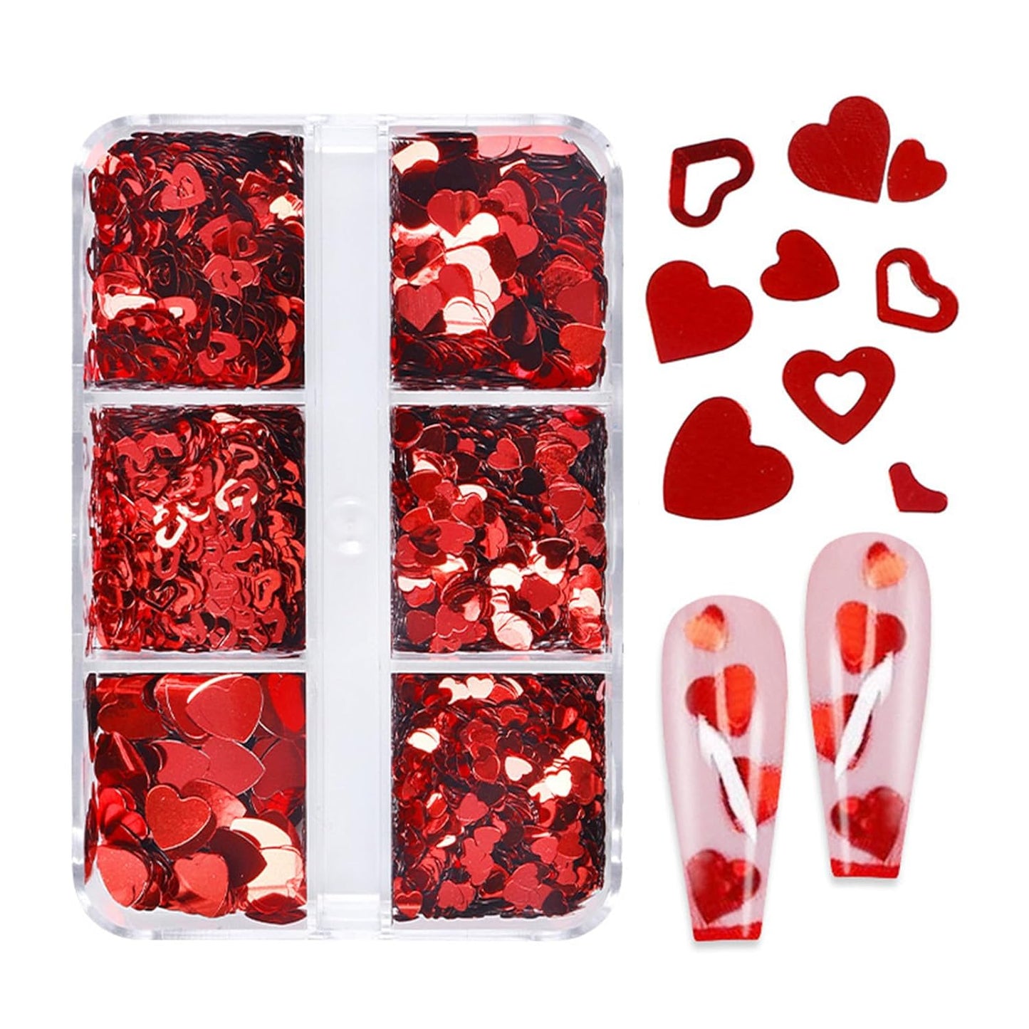 12 Grids Valentine’s Day Nail Art Glitter Sequins 3D Laser Red Pink Heart Glitters Nail Decals,Holographic Love Heart Nail Art Supplies for Women Manicure Charms Decorations Body Makeup Sets