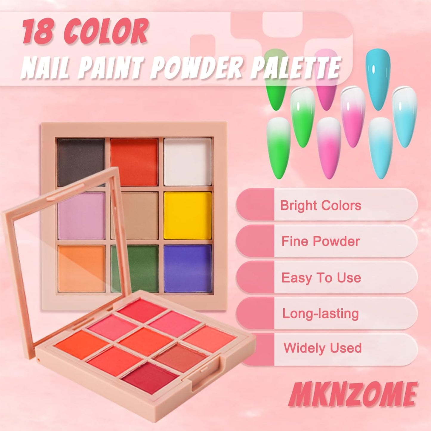 18 Colors Pigment Powder for Nails, Nail Pigment Powder Palette and Nail Art Sponges with Grabbing Pen, Nail Powder Set Pigmentos para Uñas, Manicure Nail Art Tools Accessories Nail Supplies