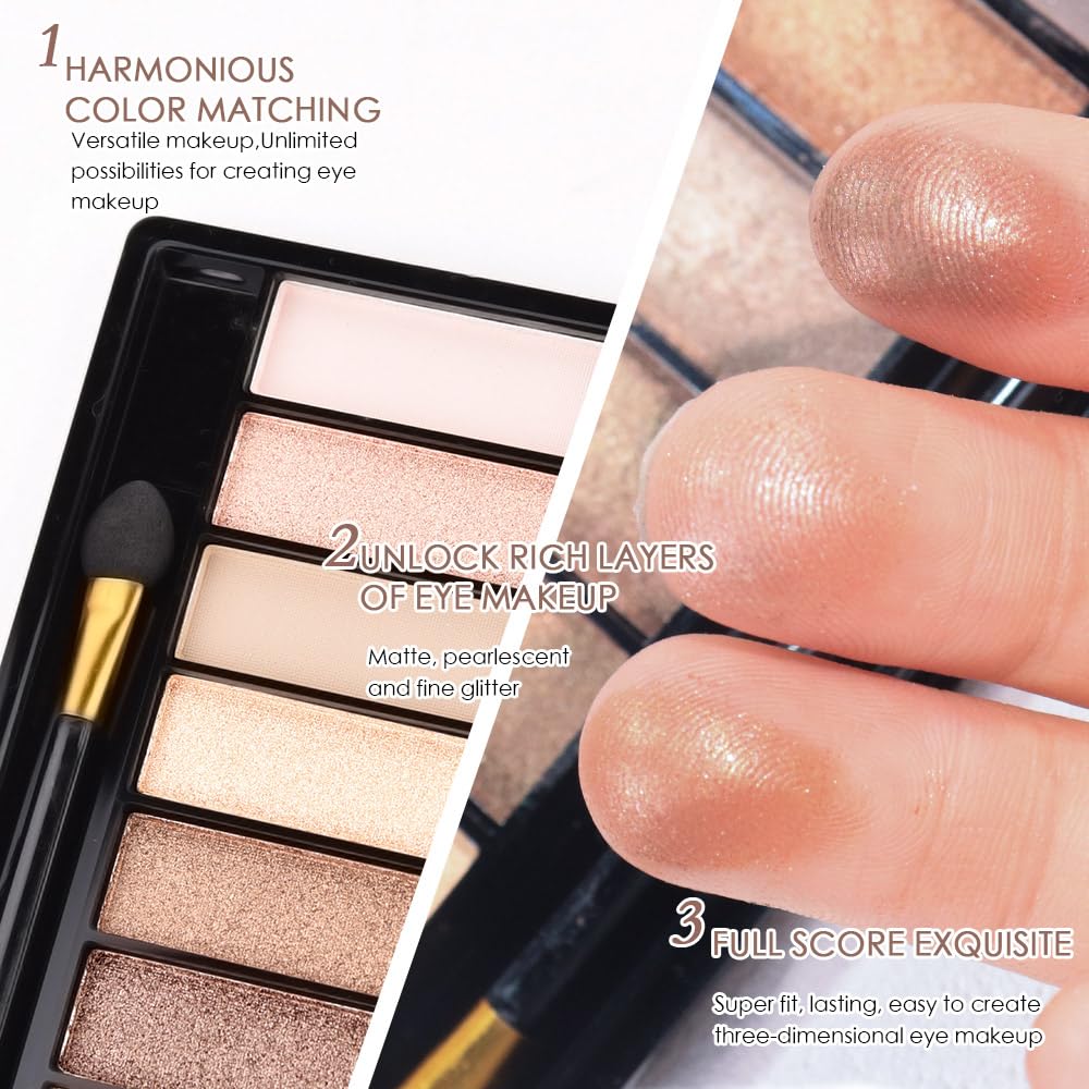 12 Colors Eyeshadow Palette β Neutral Warm Tone Matte & Glitter Eye Makeup Palette, High Pigment Waterproof Eyeshadow Kit for Women β Blendable Natural Brown, Nude, Rose Gold Shimmer Makeup 01#