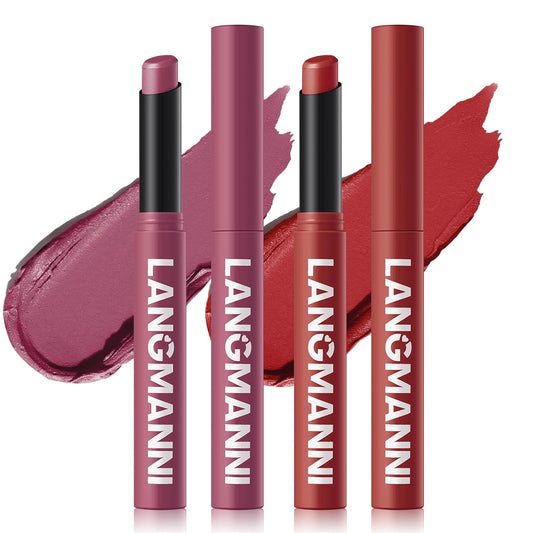 Jolilab 2Pcs Velvet Matte Lipstick Nude Matte Soft Dark Color Stick High Pigmented Long-Lasting Waterproof Lip Stick Lip Balm Beauty Cosmetics Gift for Girls and Women(09#+10#