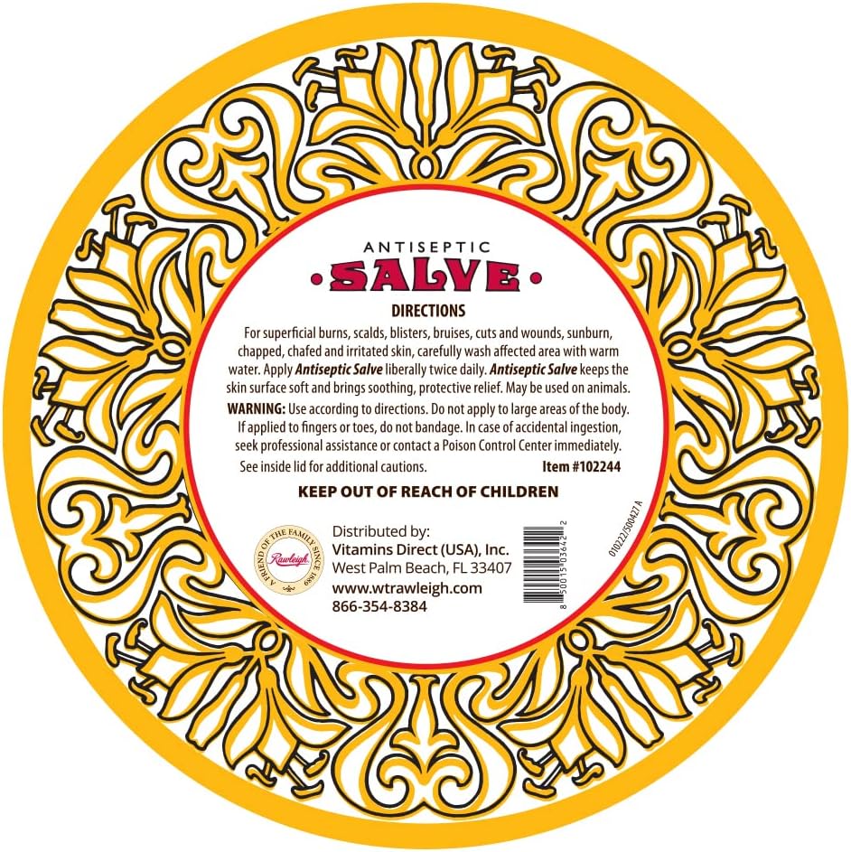 Rawleigh Antiseptic Salve Iconic Yellow Big Tin: 4.5 oz, Multi-Purpose Ointment Soothes Cuts, Bruises, Irritations, with Turpentine, Phenol, Cottonseed Oil & Paraffin, Original Formula - Pack of 3